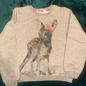 H&M Gray Sweatshirt with Deer and Pink Bow
